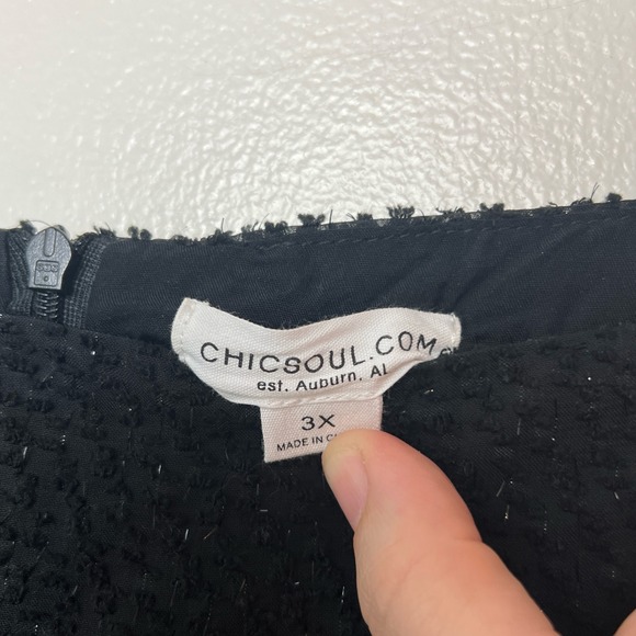 Chic Soul Black Mini Dress Sparkle Square Neck Long Sleeve‎ Babydoll Coquette 3X - Picture 4 of 5